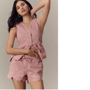 Anthropologie Damson Madder Lana Embroidered Pull-On Shorts 8 new with tag RED